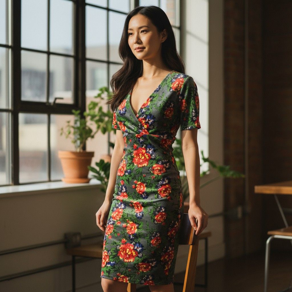 Vestido de manga corta de terciopelo estampado ZARA Talla S