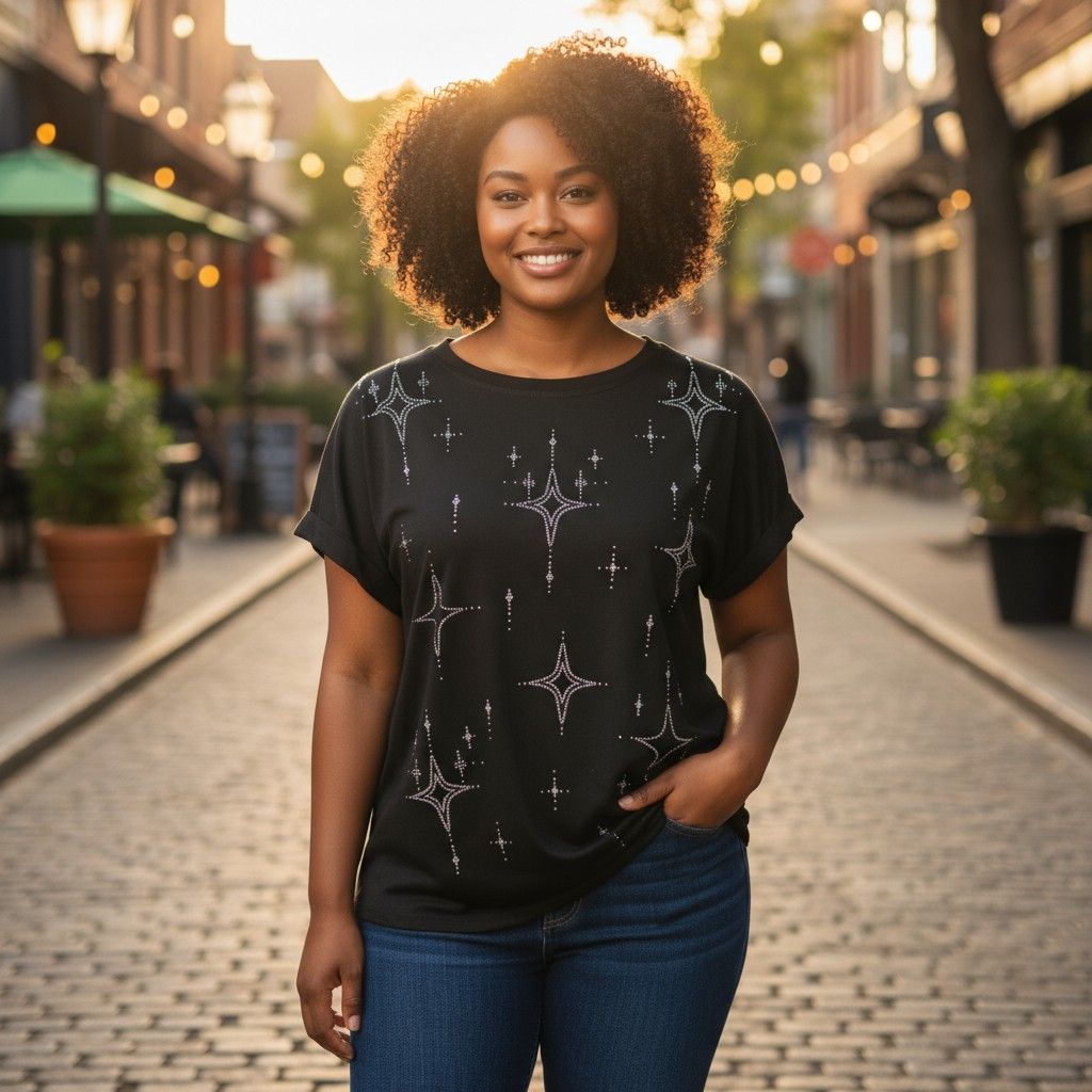 Blusa de manga corta con brillo Talla Única