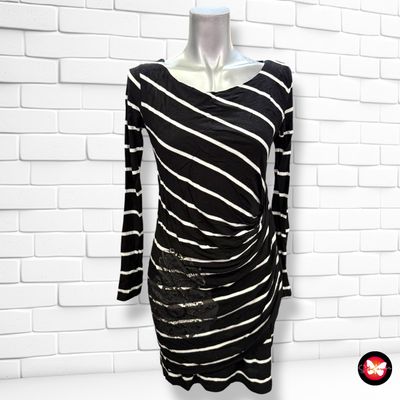 **HOY** Vestido de manga larga de rayitas con drapeado DESIGUAL Talla M (pequeña)