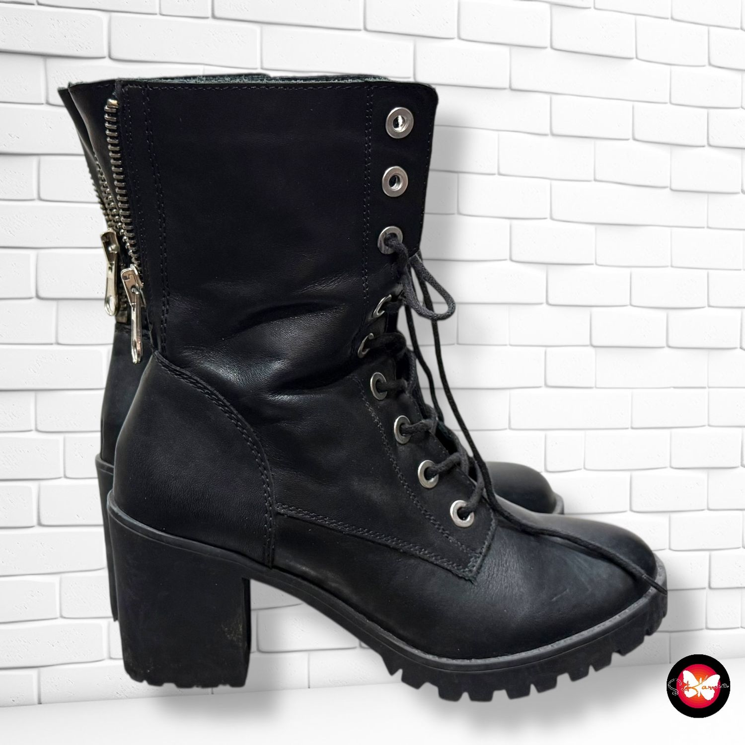 Botines militares de piel con tacón T37