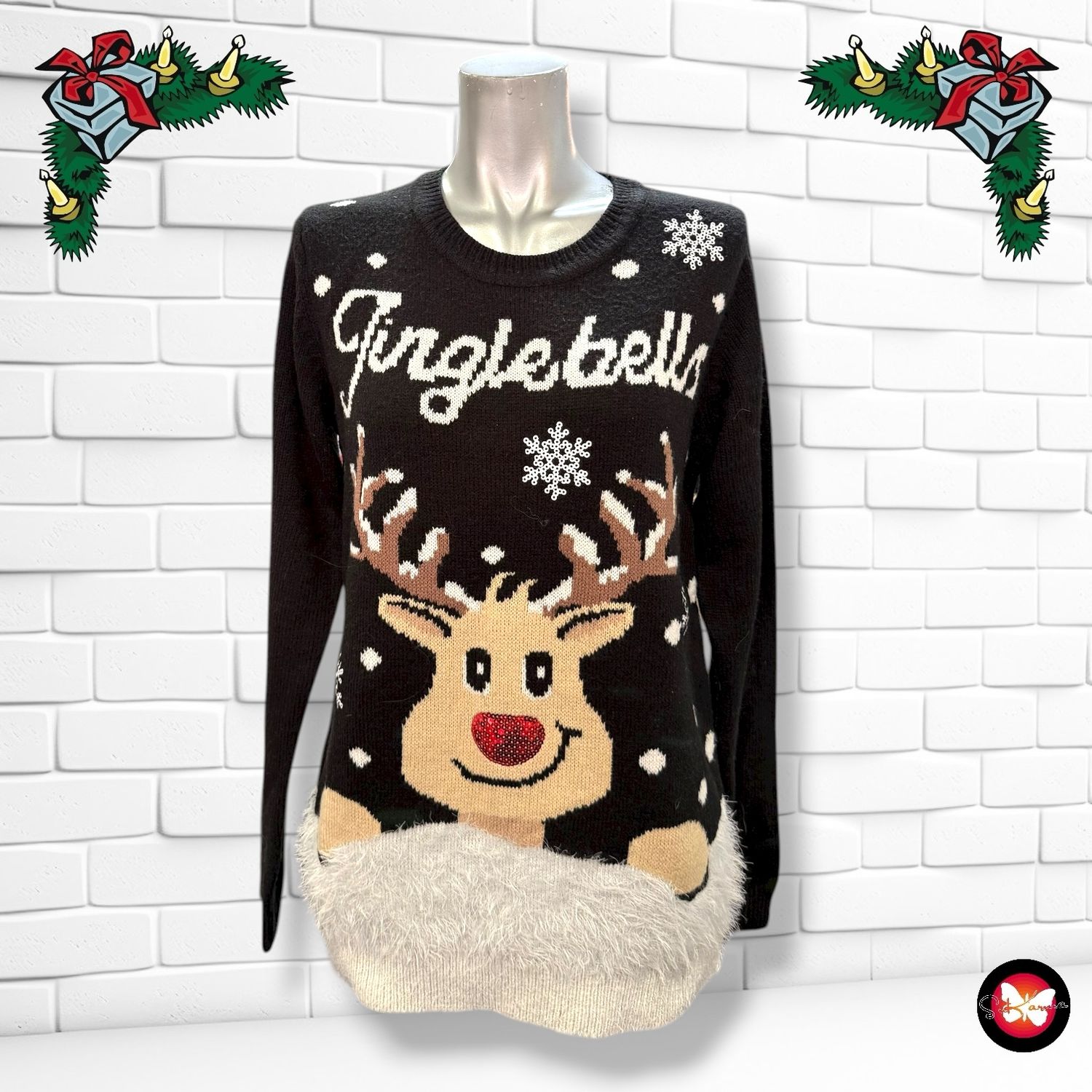 **HOY** Jersey Navideño “RENITO CON LENTEJUELAS” Talla 14-15 AÑOS