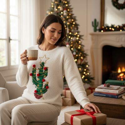 Jersey Navideño “CACTUS NAVIDEÑO” con pelito Talla 38/40