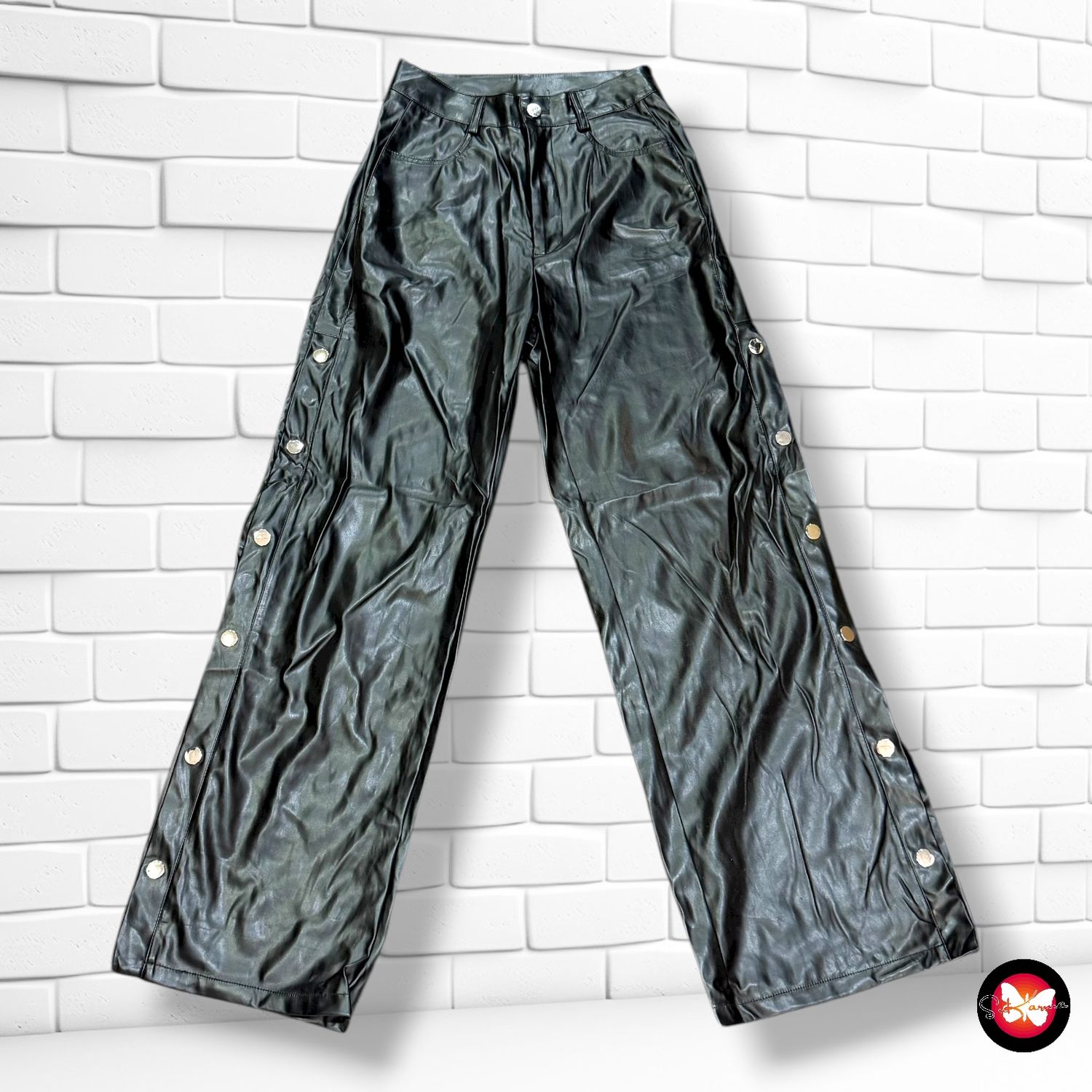 Pantalón de piel sintética con aberturas Talla XS