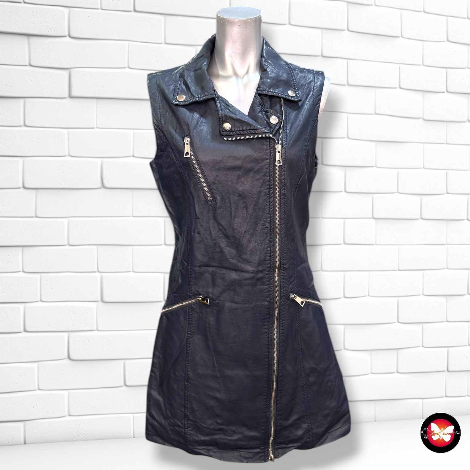 Vestido de piel sintética con cremallera Talla S