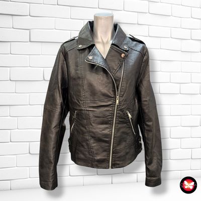 **HOY** Cazadora de piel biker de piel sintética Talla XL (pequeña)