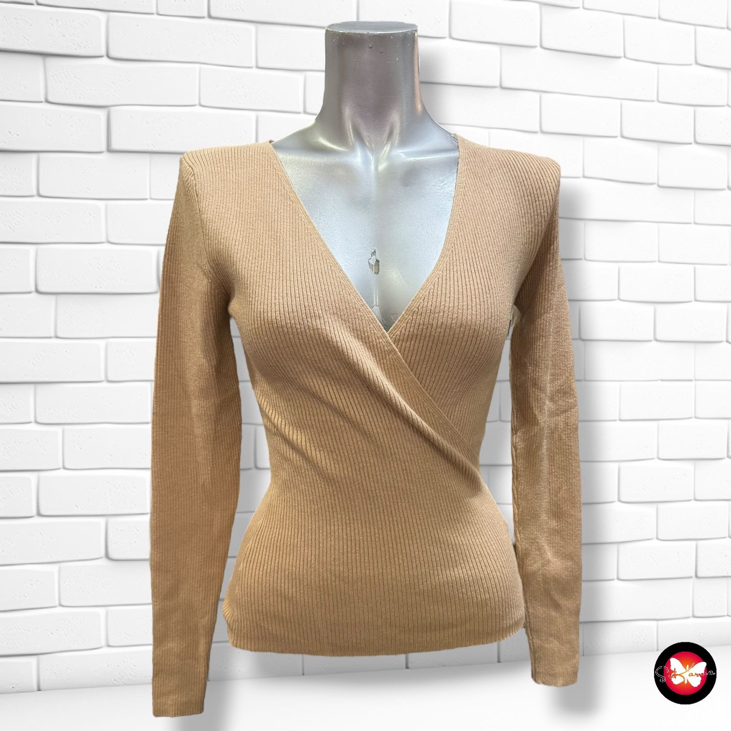 **HOY** Jersey de manga larga canalé con escote cruzado AMISU Talla S