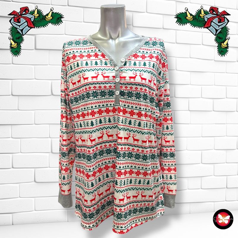 Camiseta Navideña de Pijama “RENOS Y ARBOLITOS” Talla XL
