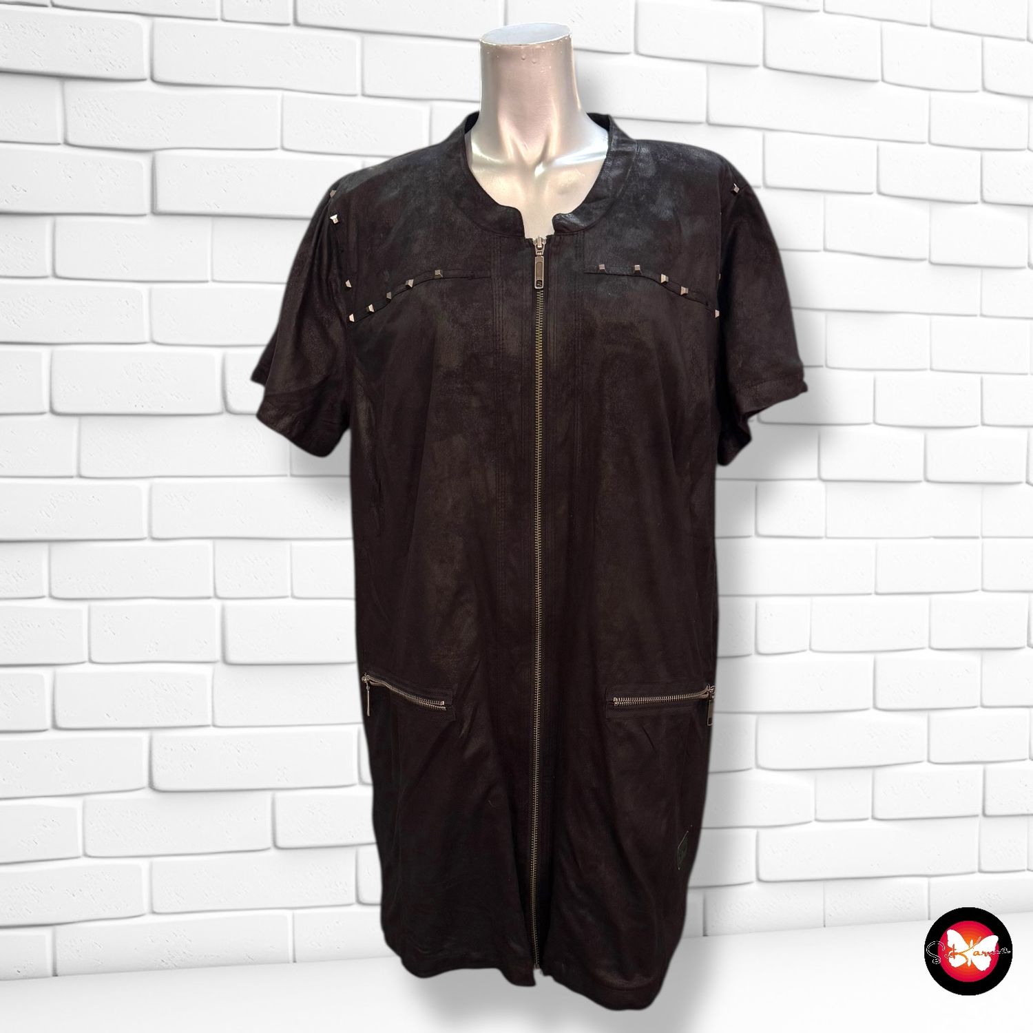 **HOY** Vestido de manga corta de antelina con tachitas Talla XXL