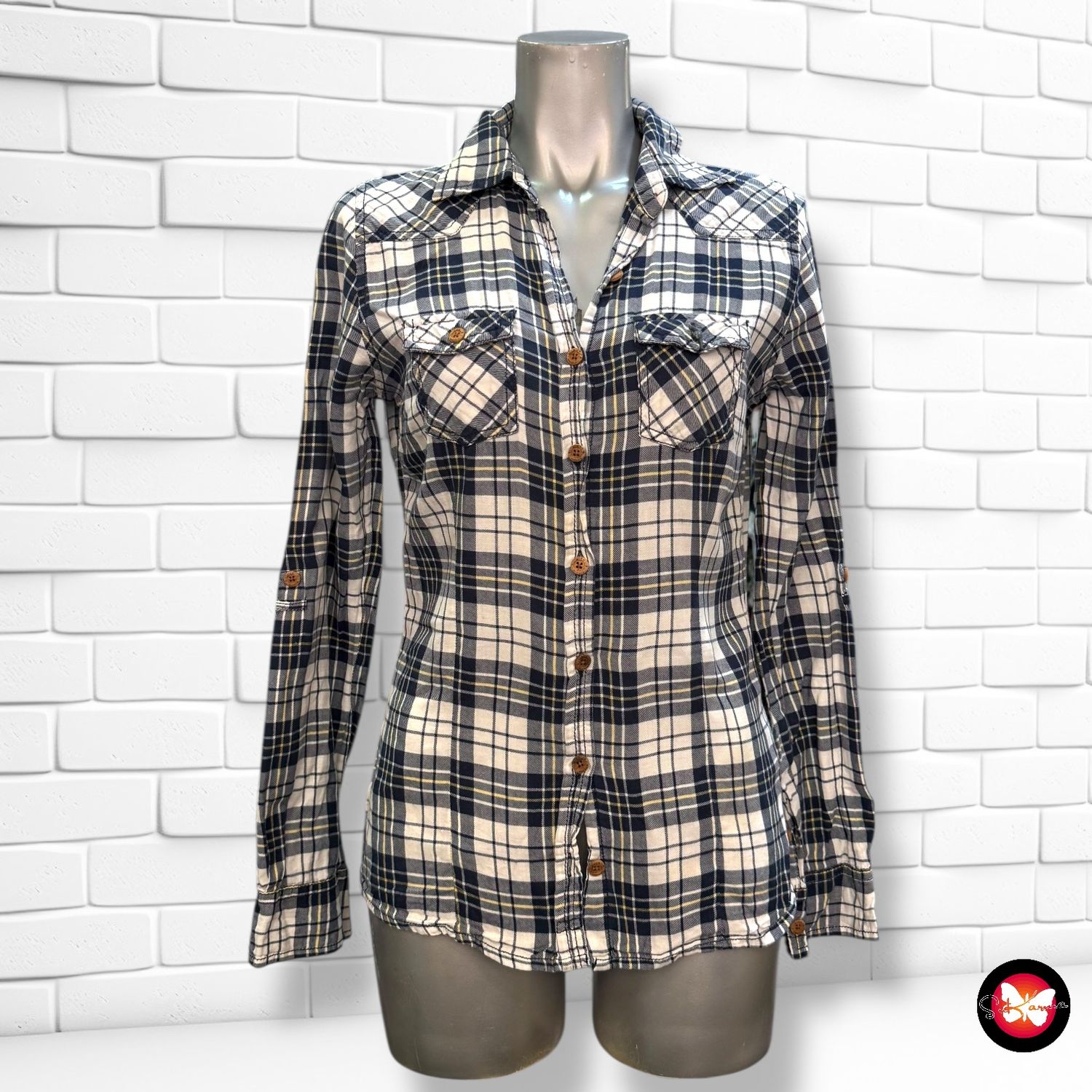 **HOY** Camisa de manga larga de cuadros MISS AMERICA Talla XXS