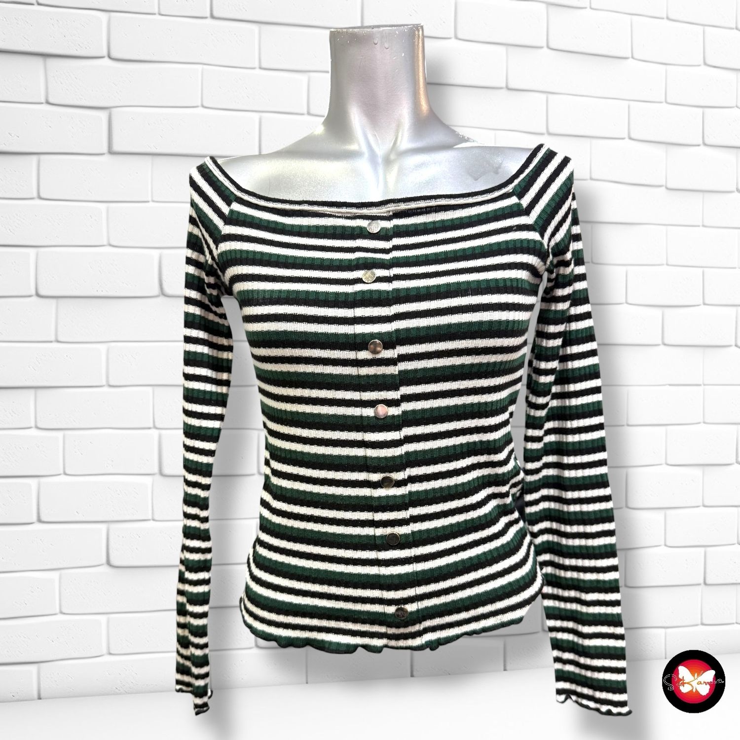 **HOY** Jersey de manga larga canalé escote barco BERSHKA Talla M