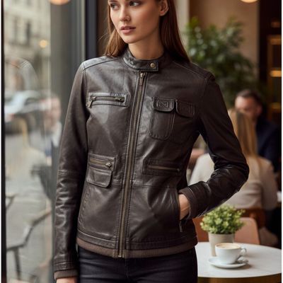 Cazadora de piel PROMOD Talla S