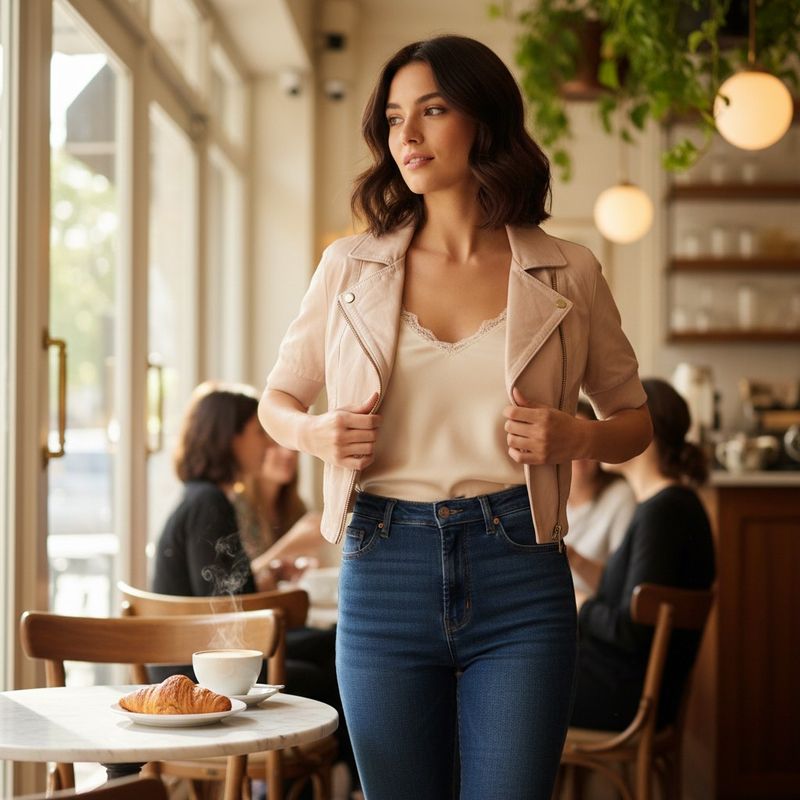 **HOY** Cazadora de piel de manga corta Talla S/M