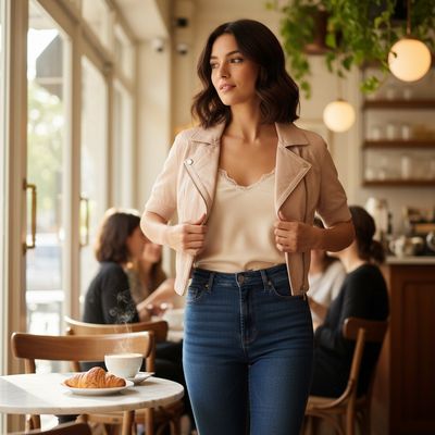 Cazadora de piel de manga corta Talla S/M