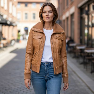 Cazadora de piel BERSHKA Talla M