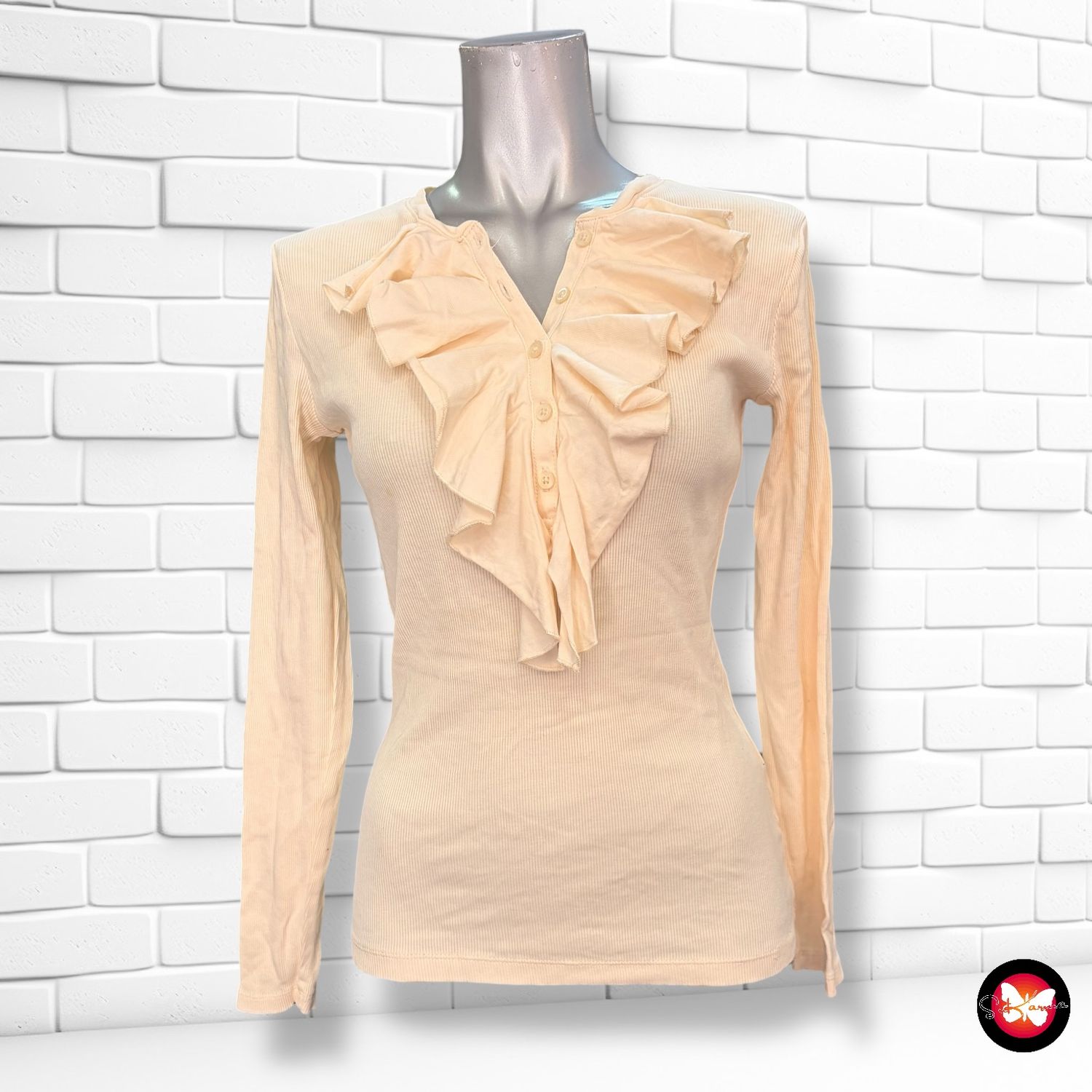 **HOY** Camiseta de manga larga canalé con chorreras LAUREN RALPH LAUREN Talla XS