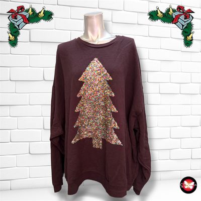**HOY** Sudadera Navideña “ÁRBOL LENTEJUELAS” Talla 5XL