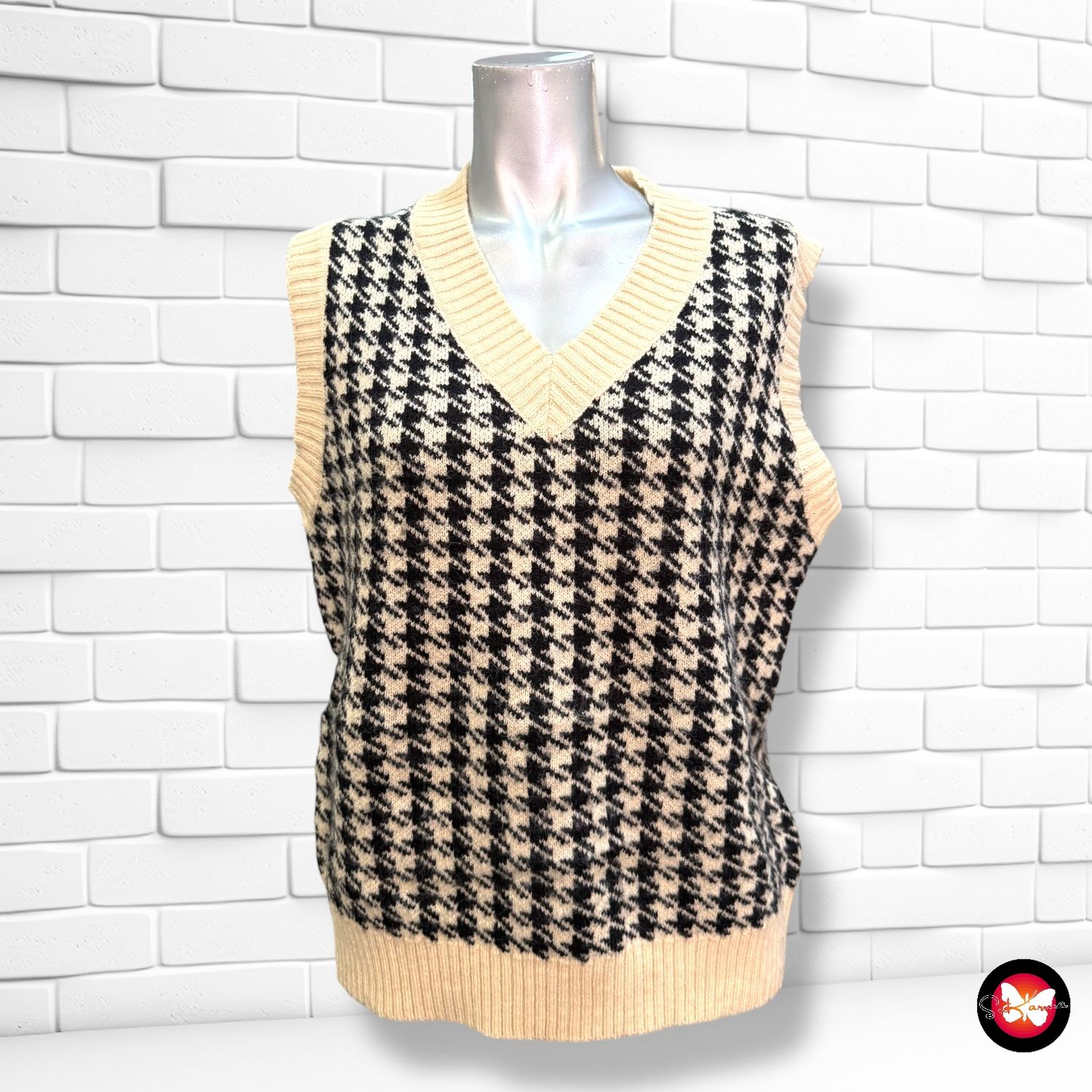 Chaleco de punto estampado pata de gallo SHEIN Talla S