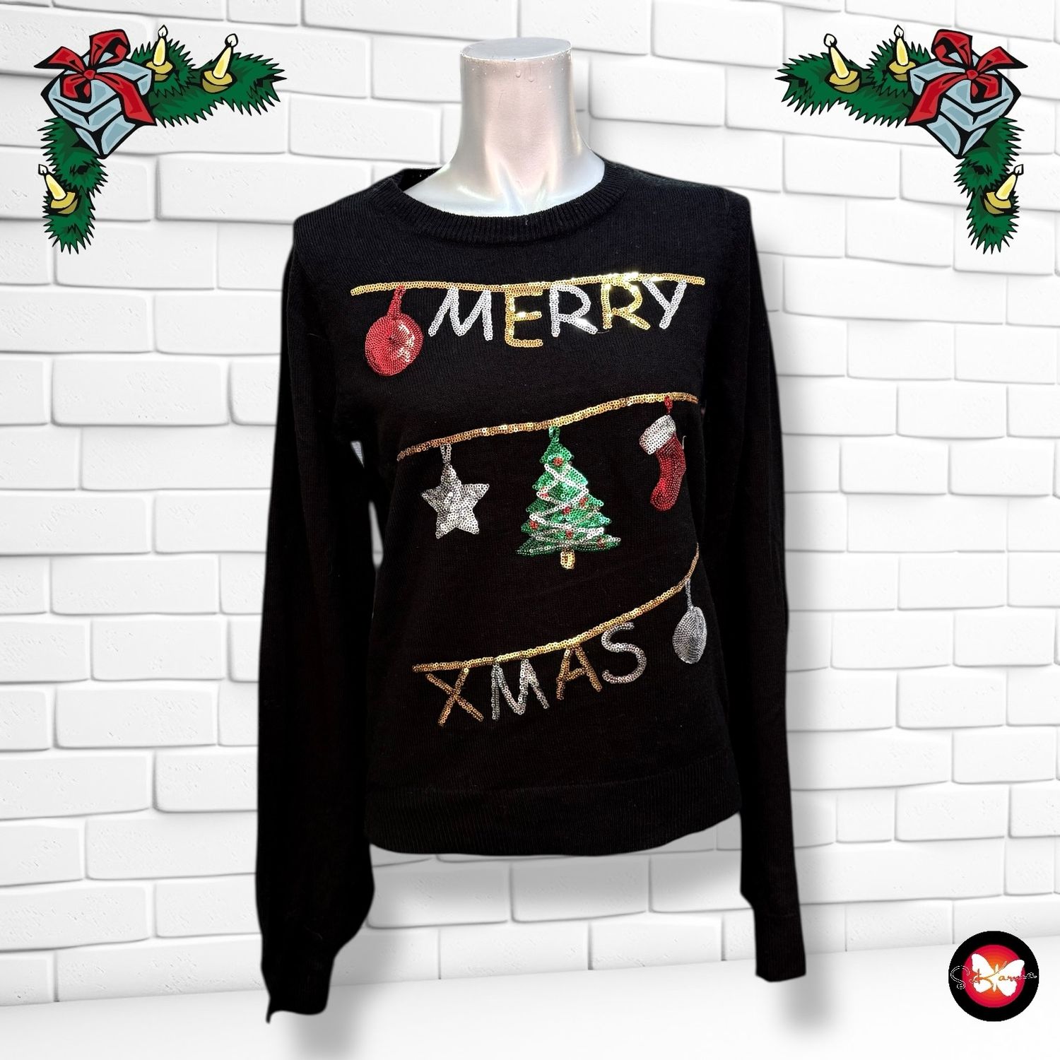 **HOY** Jersey Navideño lentejuelas “MERRY XMAS” Talla S