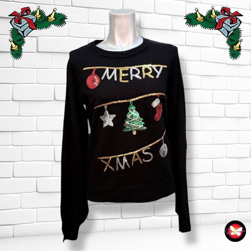 **HOY** Jersey Navideño lentejuelas “MERRY XMAS” Talla S