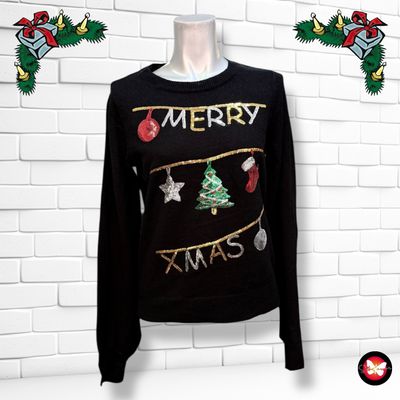 **HOY** Jersey Navideño lentejuelas “MERRY XMAS” Talla S