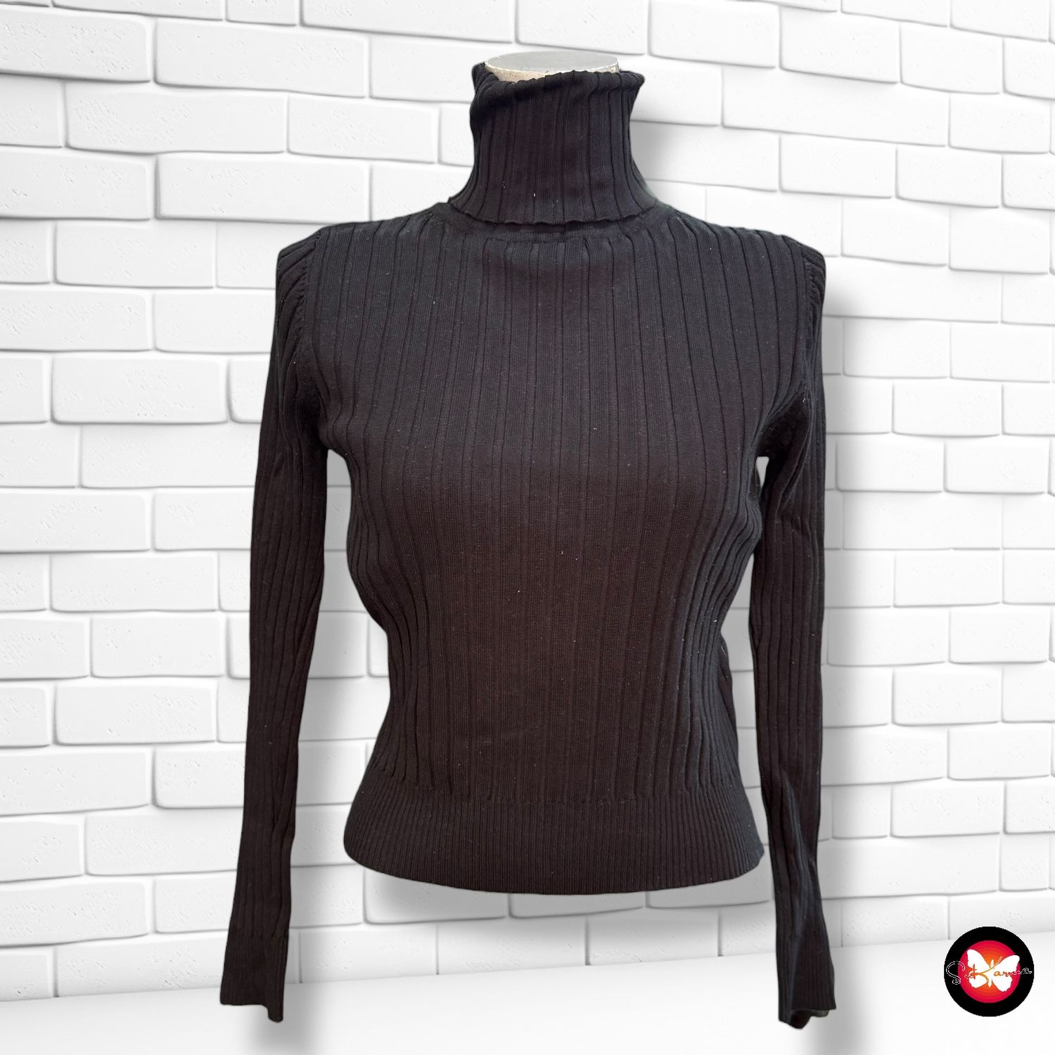 **HOY** Jersey de manga larga canalé con cuello alto Talla S