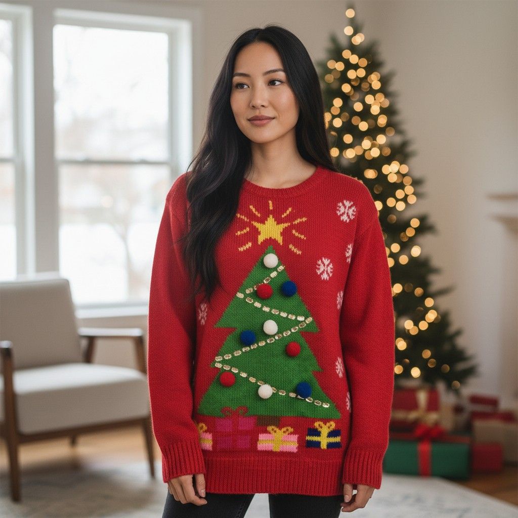 **HOY** Jersey Navideño “ÁRBOL CON PEDRERÍA” Talla XS (grande)