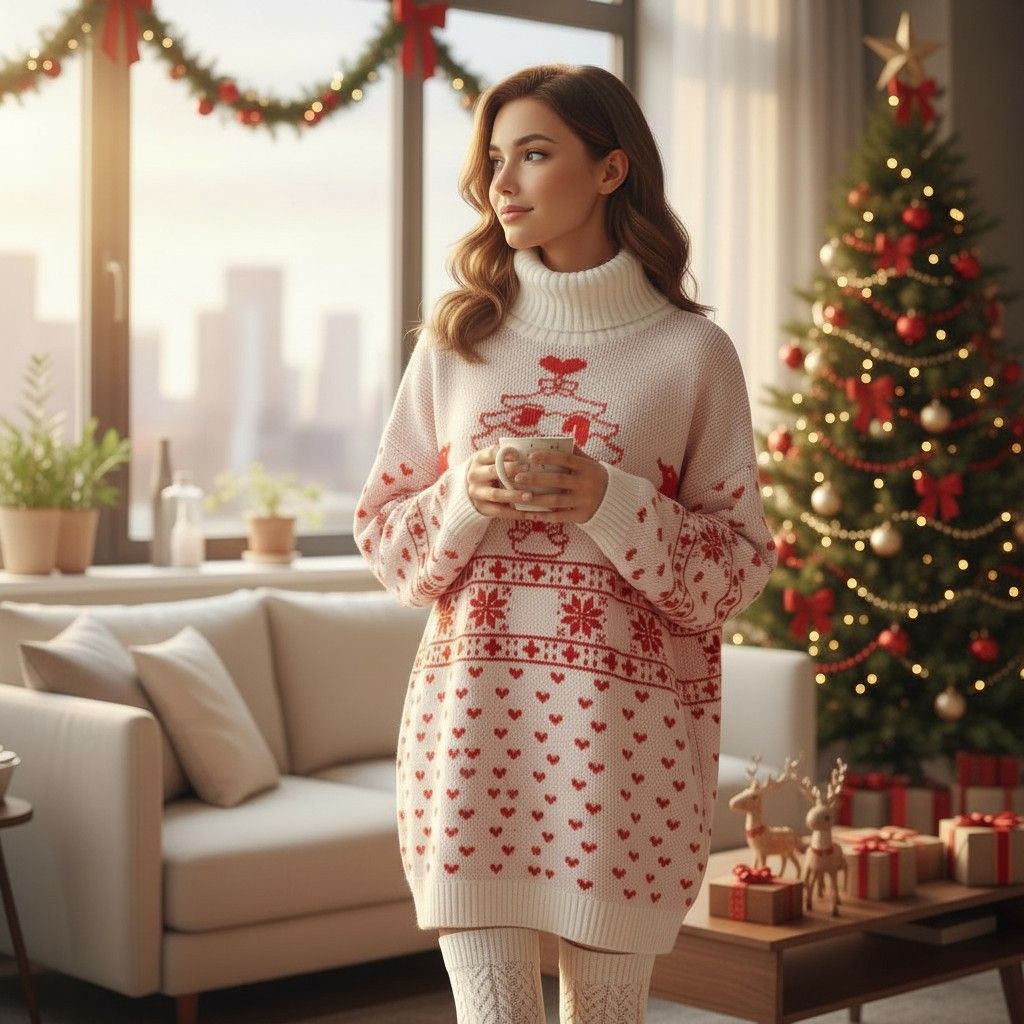 Jersey Navideño “ARBOLITO Y RENOS CUELLO ALTO” Talla L (grande)