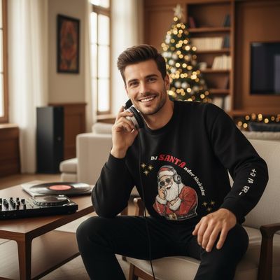 Sudadera Navideña “DJ SANTA CON PLAYLIST DE SPOTIFY” Talla XL