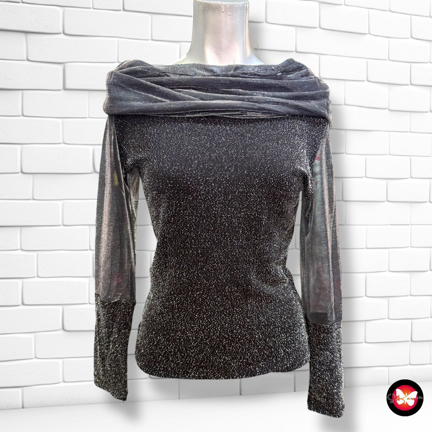 **HOY** Blusa de noche escote barco de lurex con transparencias Talla S/M