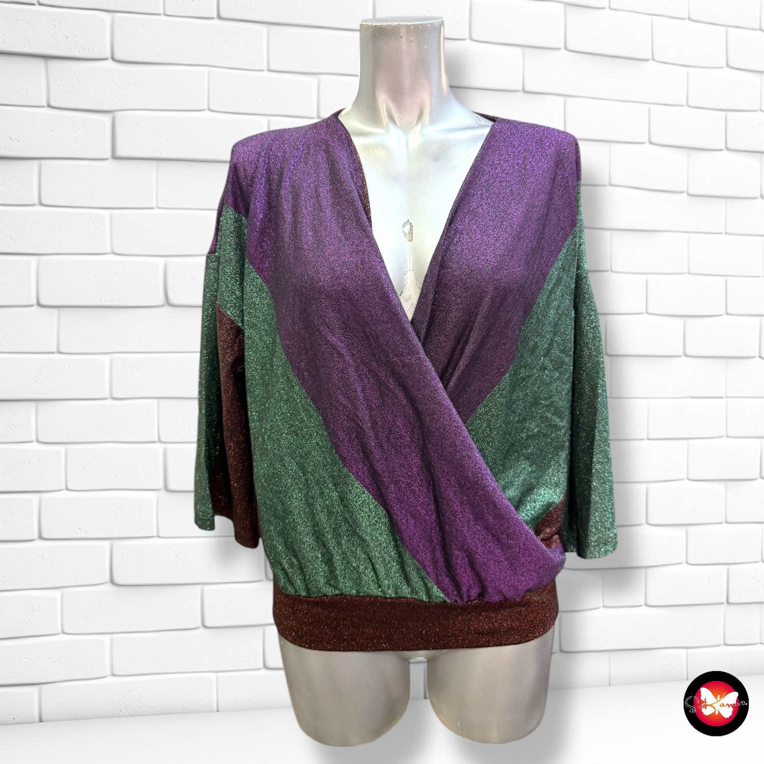 Blusa de noche de lurex con escote cruzado PLUMS Talla L