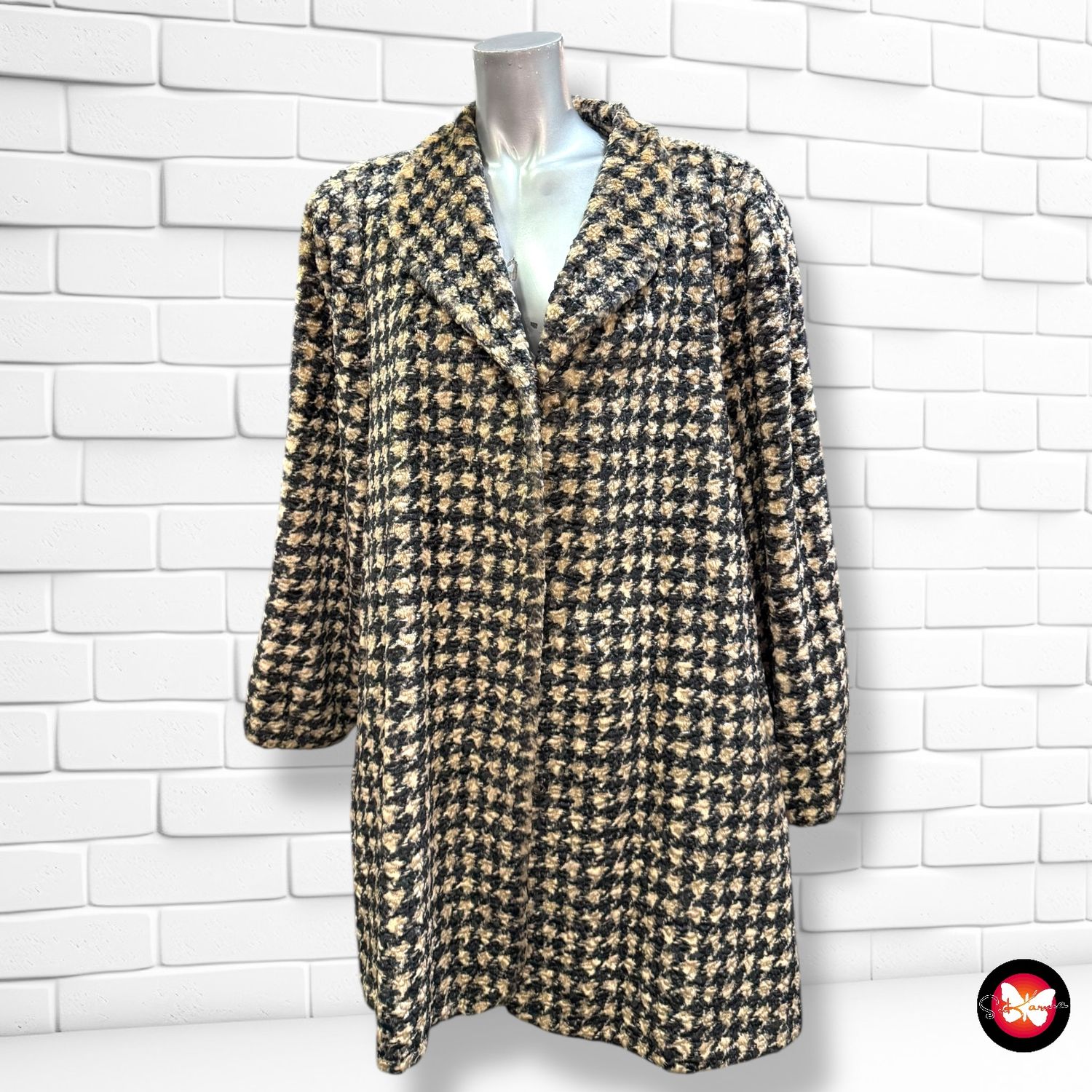 **HOY** Abrigo vintage de pelo estampado pata de gallo Talla XL