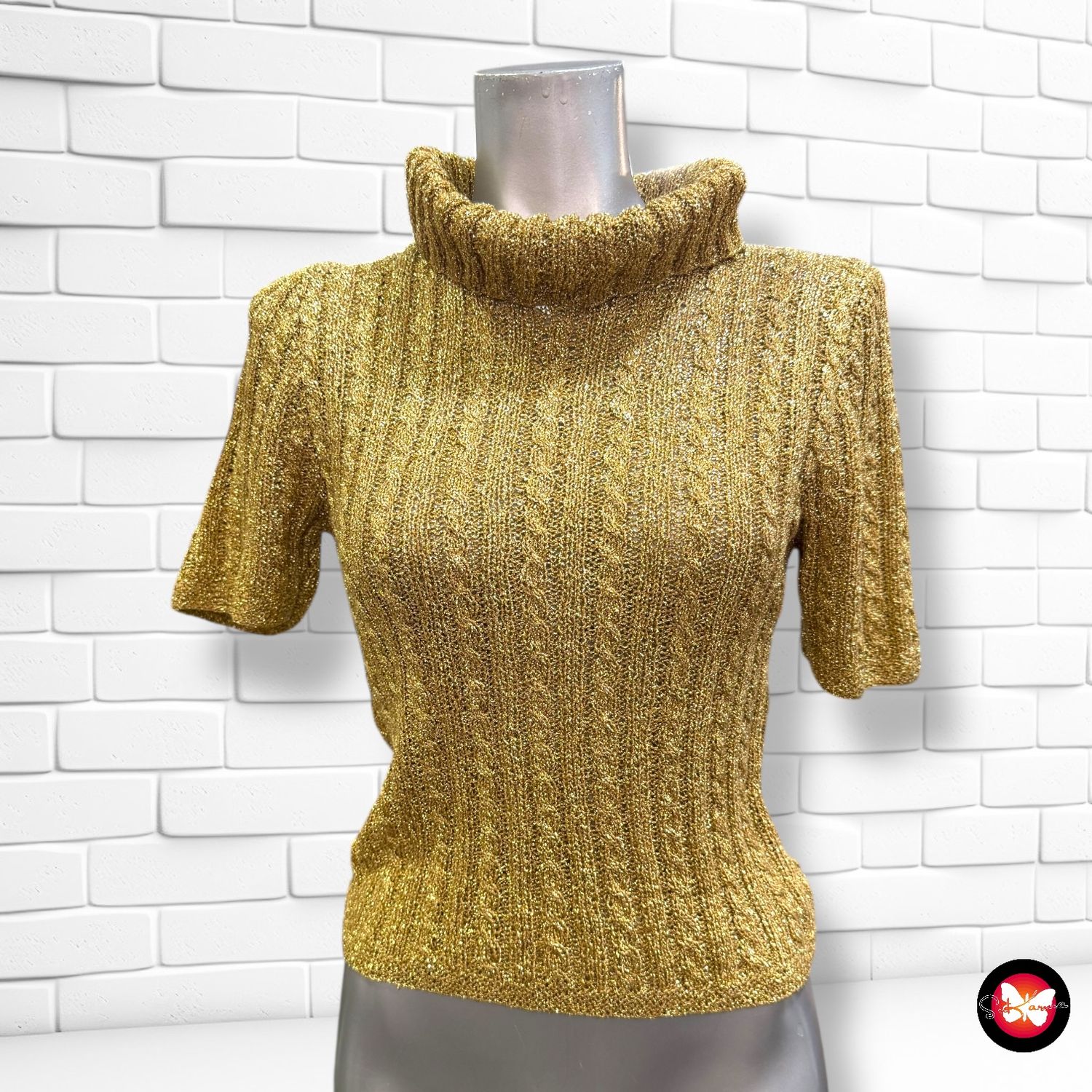 **HOY** Jersey de noche con lurex de manga corta y cuello alto Talla S