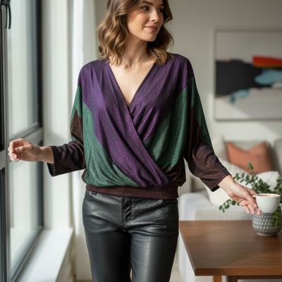 Blusa de noche de lurex con escote cruzado PLUMS Talla L