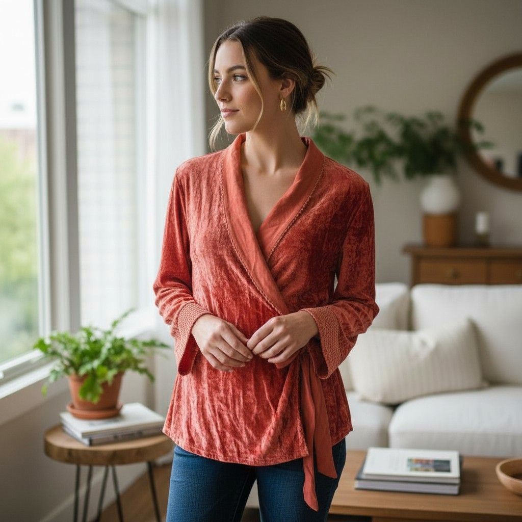 Blusa de noche de terciopelo cruzada Talla S (grande)