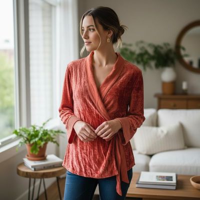 Blusa de noche de terciopelo cruzada Talla S (grande)