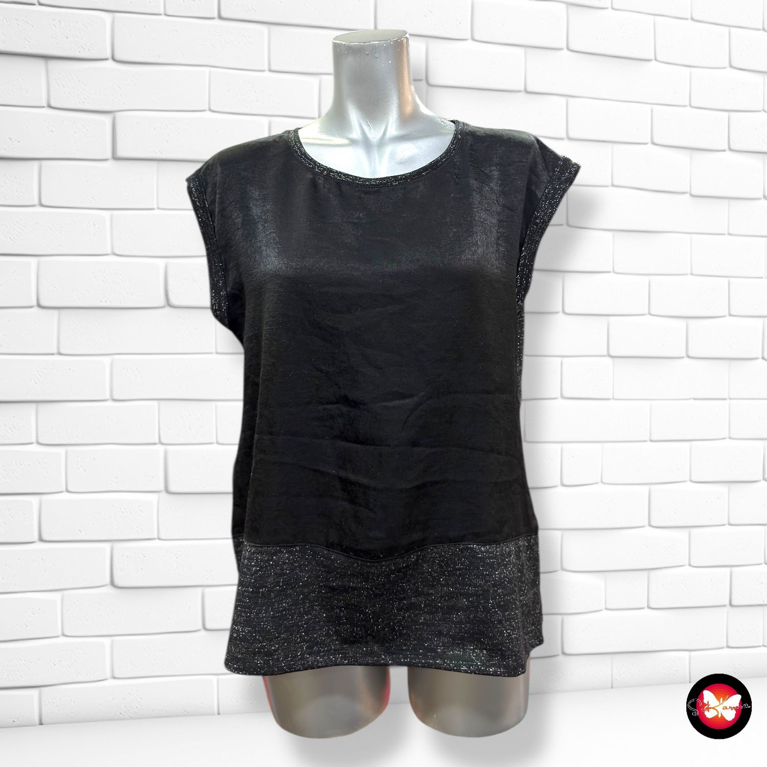 Blusa de noche de manga corta con lurex y satén Talla S