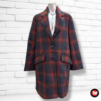Abrigo de paño de cuadros BERSHKA Talla L (pequeña)