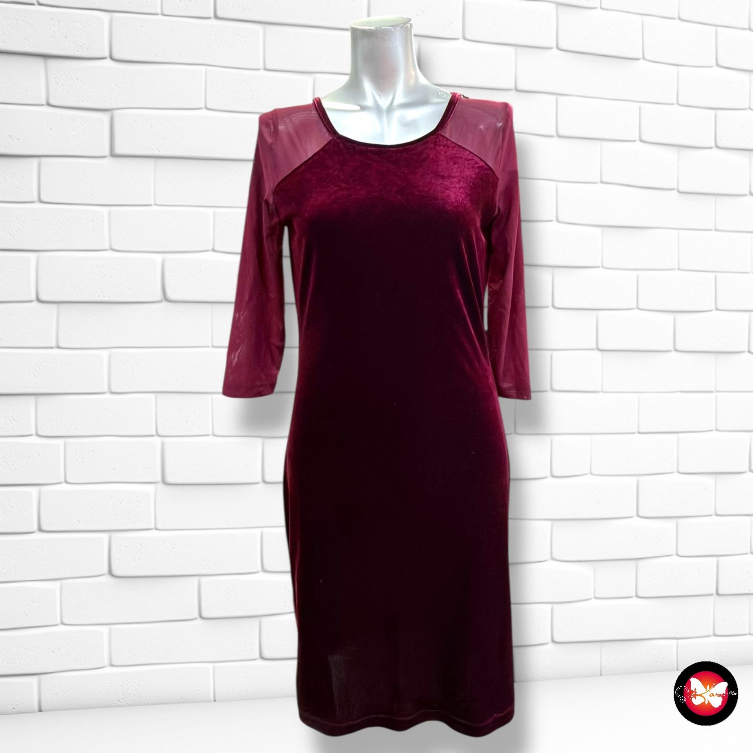 **HOY** Vestido de noche de terciopelo con transparencias Talla L (pequeña)