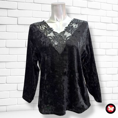 **HOY** Blusa de noche de terciopelo con encaje Talla L