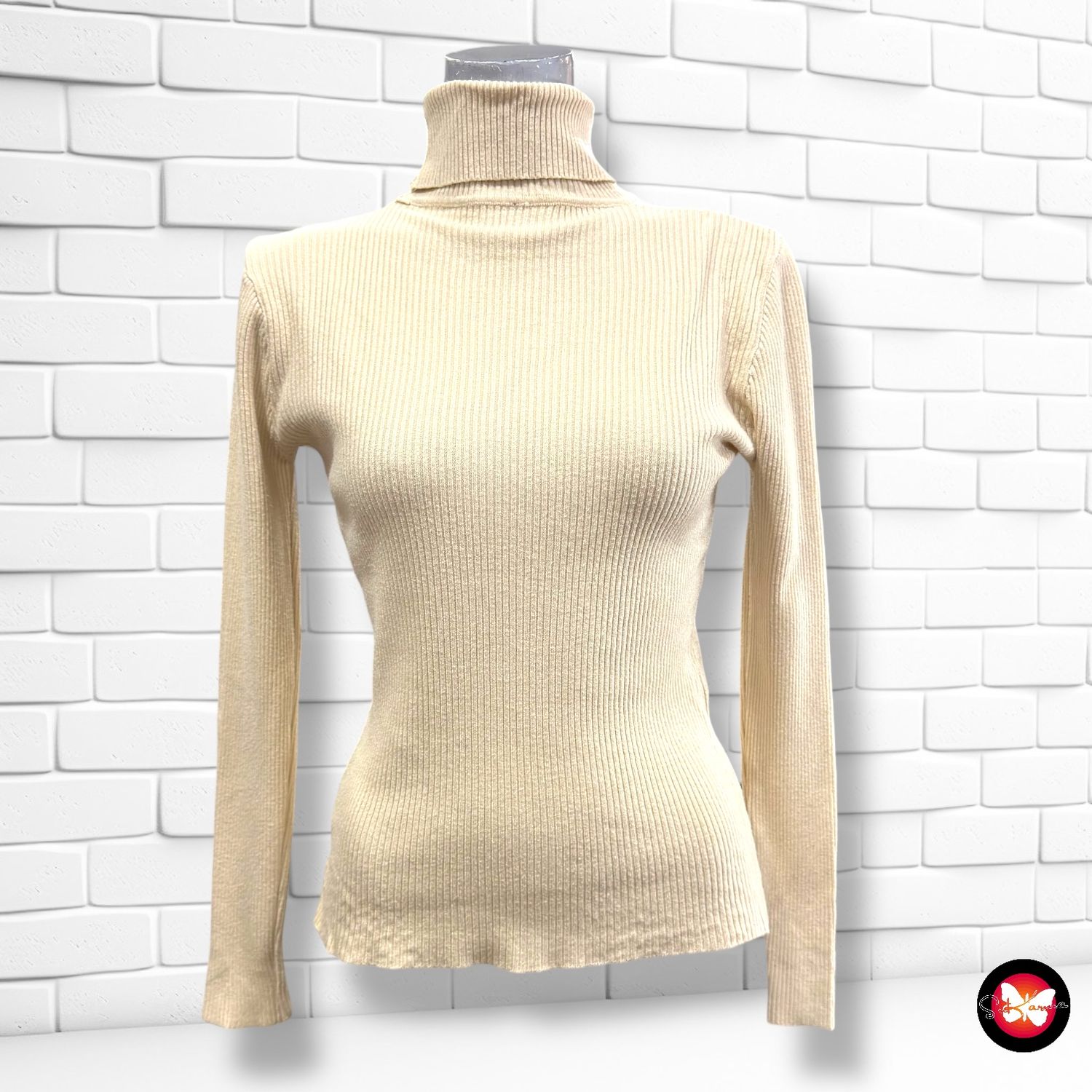 **HOY** Jersey de manga larga canalé con cuello vuelto SHEIN Talla M