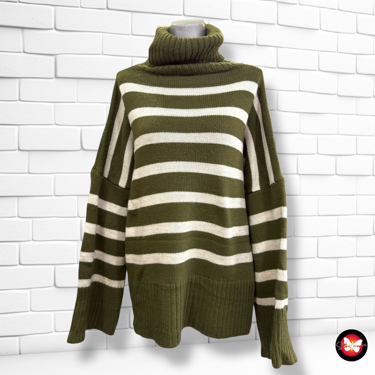 **HOY** Jersey de manga larga y cuello vuelto de rayas Talla Única Grande