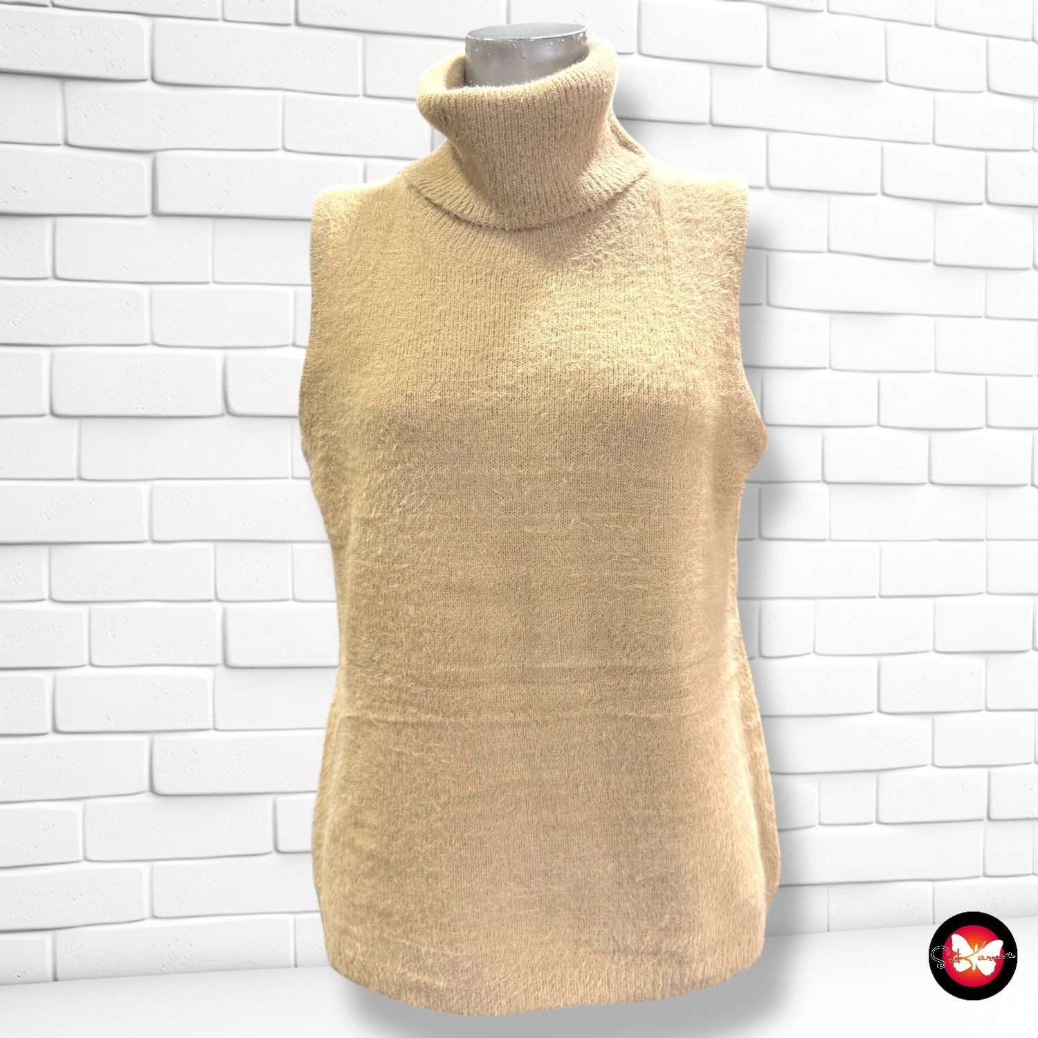 **HOY** Chaleco de punto peludito de cuello alto CYNTHIA ROWLEY Talla L