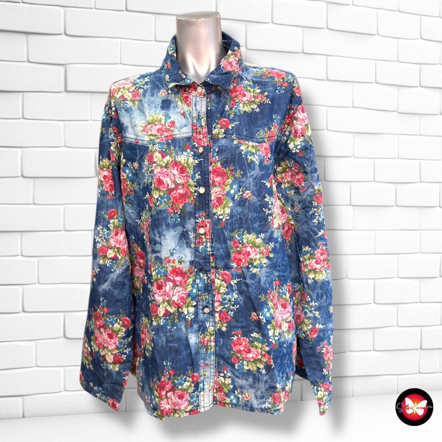 **HOY** Camisa vaquera con flores Talla XL/XXL