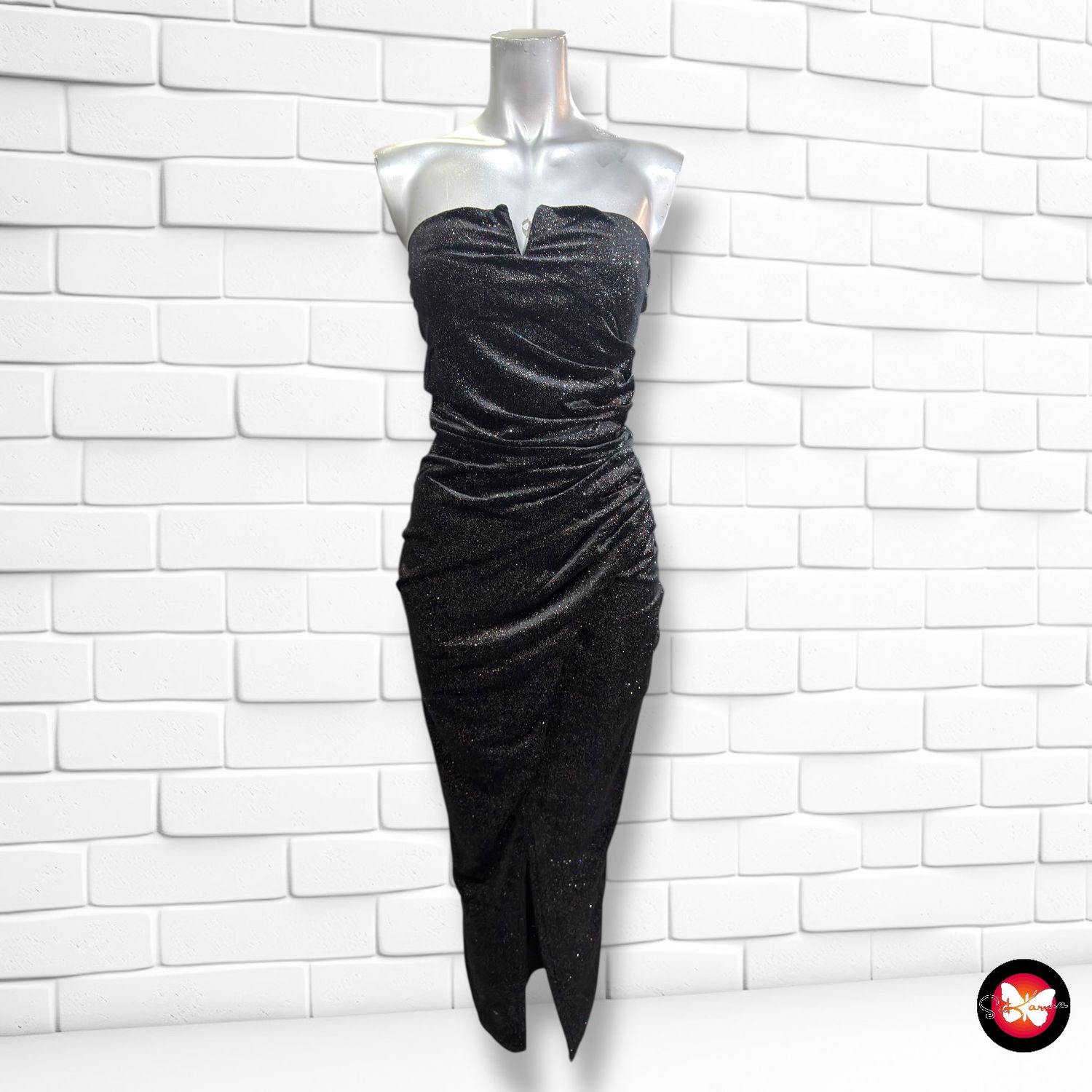 Vestido largo de noche de terciopelo con purpurina Talla Única