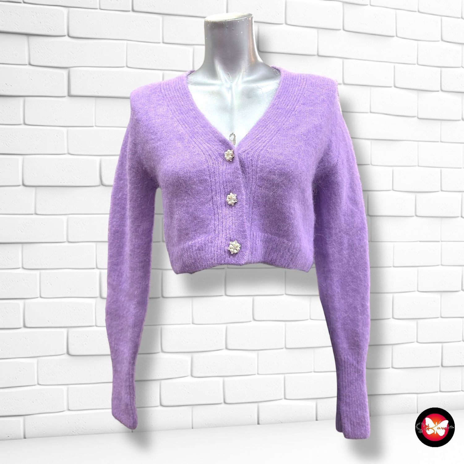 Chaqueta de punto cropped con botones de pedrería ZARA Talla S