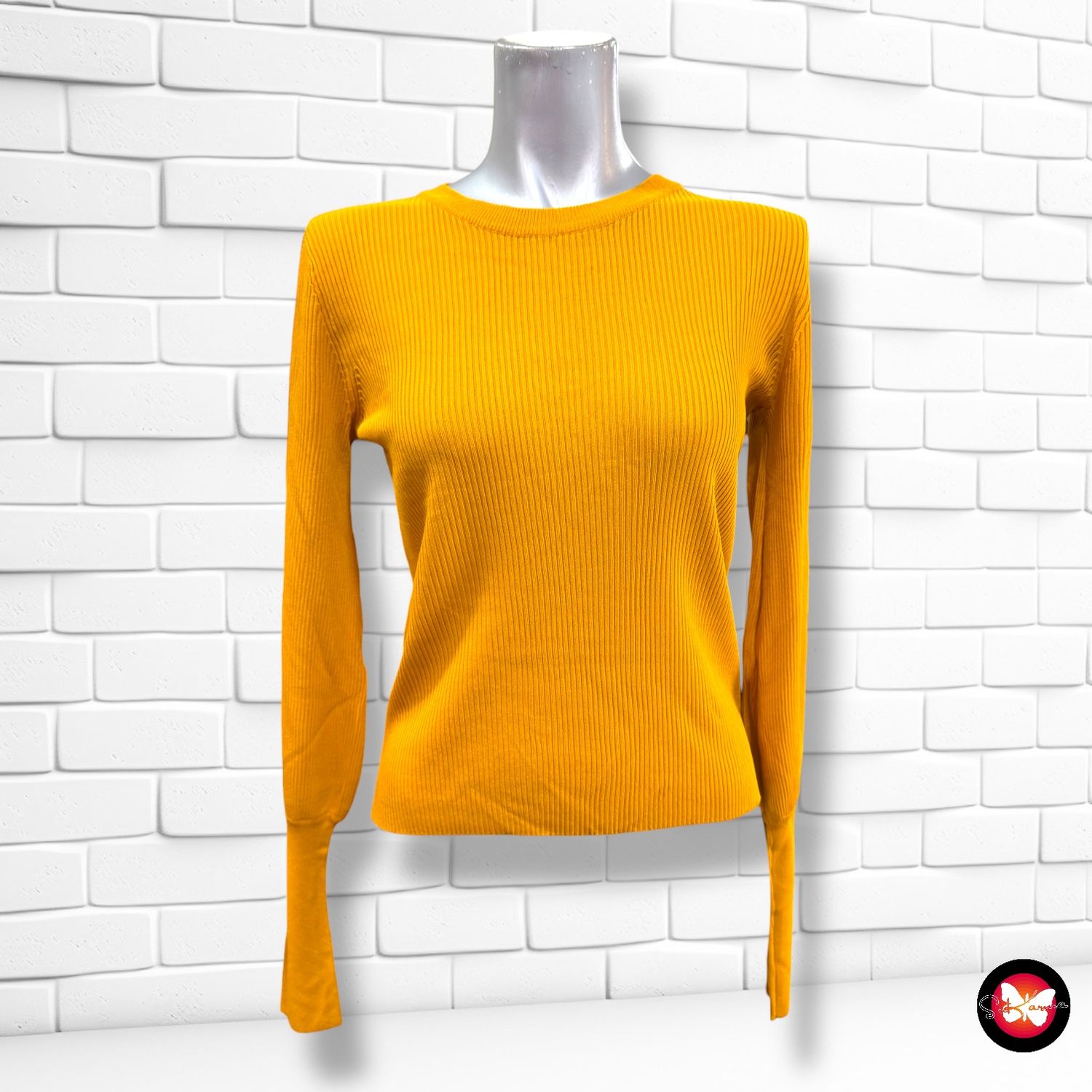 Jersey finito de manga larga canalé ZARA Talla S