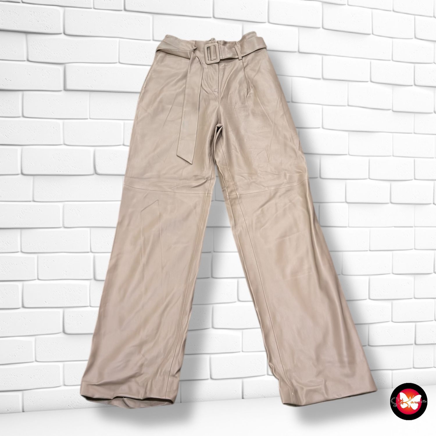 Pantalón de piel sintética ancho de pierna MANGO Talla 36