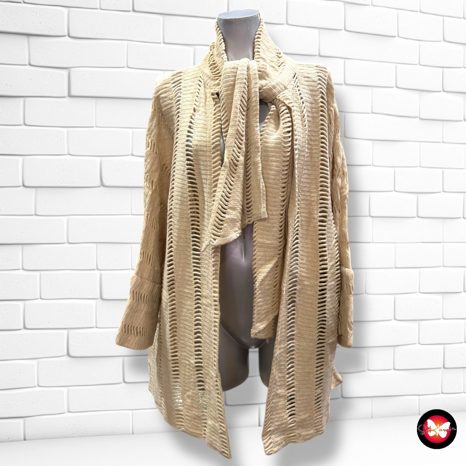 **HOY** Chaqueta de punto calada con lazada Talla XXL