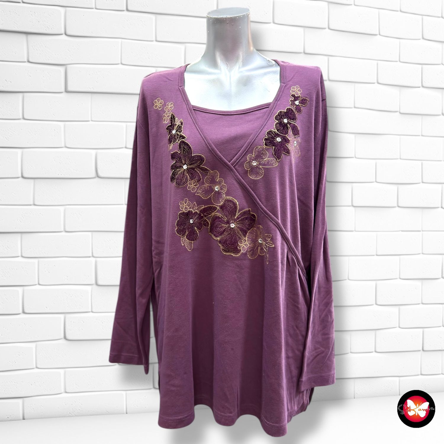 **HOY** Camiseta de manga larga flores bordadas Talla 50/52