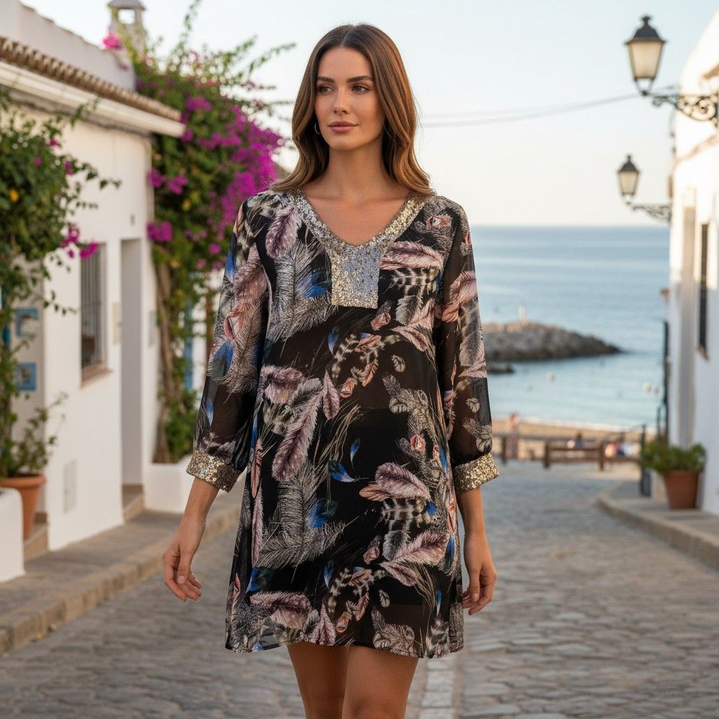 Vestido de manga larga con lentejuelas TERRA DI SIENA Talla S/M